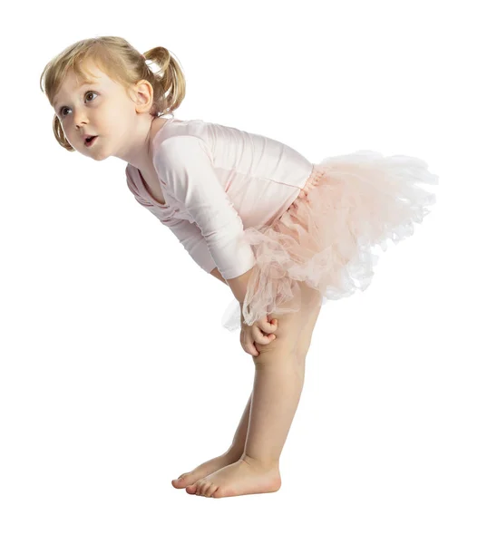 Portrait Enfant Féminin Pratique Ballet Classique Isolé Sur Fond Blanc — Photo