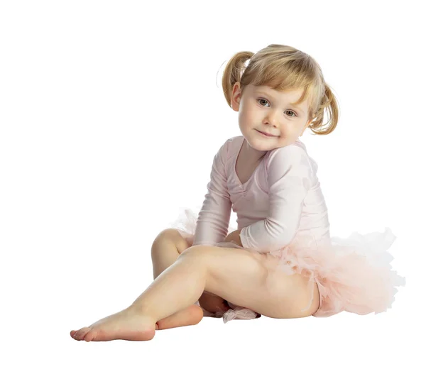 Porträtt Flickebarn Praktiken Klassisk Balett Isolerad Vit Bakgrund — Stockfoto