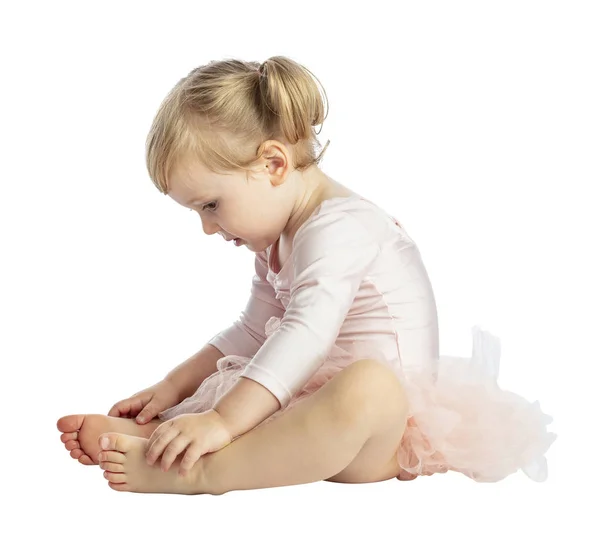 Retrato Práctica Infantil Femenina Ballet Clásico Aislado Sobre Fondo Blanco — Foto de Stock