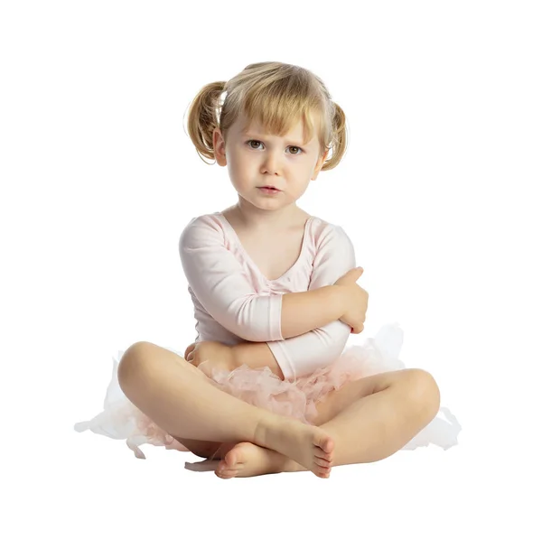 Retrato Criança Sexo Feminino Prática Clássico Balé Isolado Fundo Branco — Fotografia de Stock