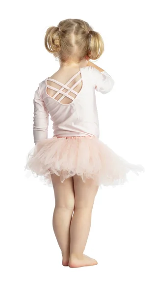 Porträtt Flickebarn Praktiken Klassisk Balett Isolerad Vit Bakgrund — Stockfoto