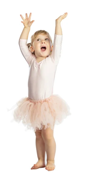 Portrait Female Child Practice Classic Ballet Isolated White Background Royalty Free Stock Images