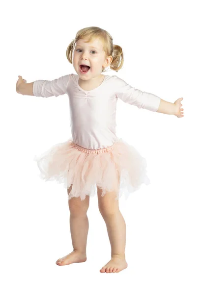 Portrait Female Child Practice Classic Ballet Isolated White Background Royalty Free Stock Images