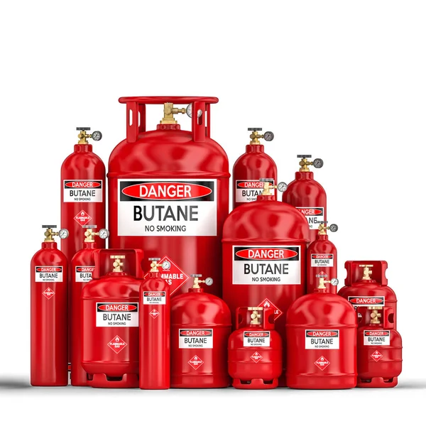 Différent Butane Cylindre Conteneur Rendu Image — Photo