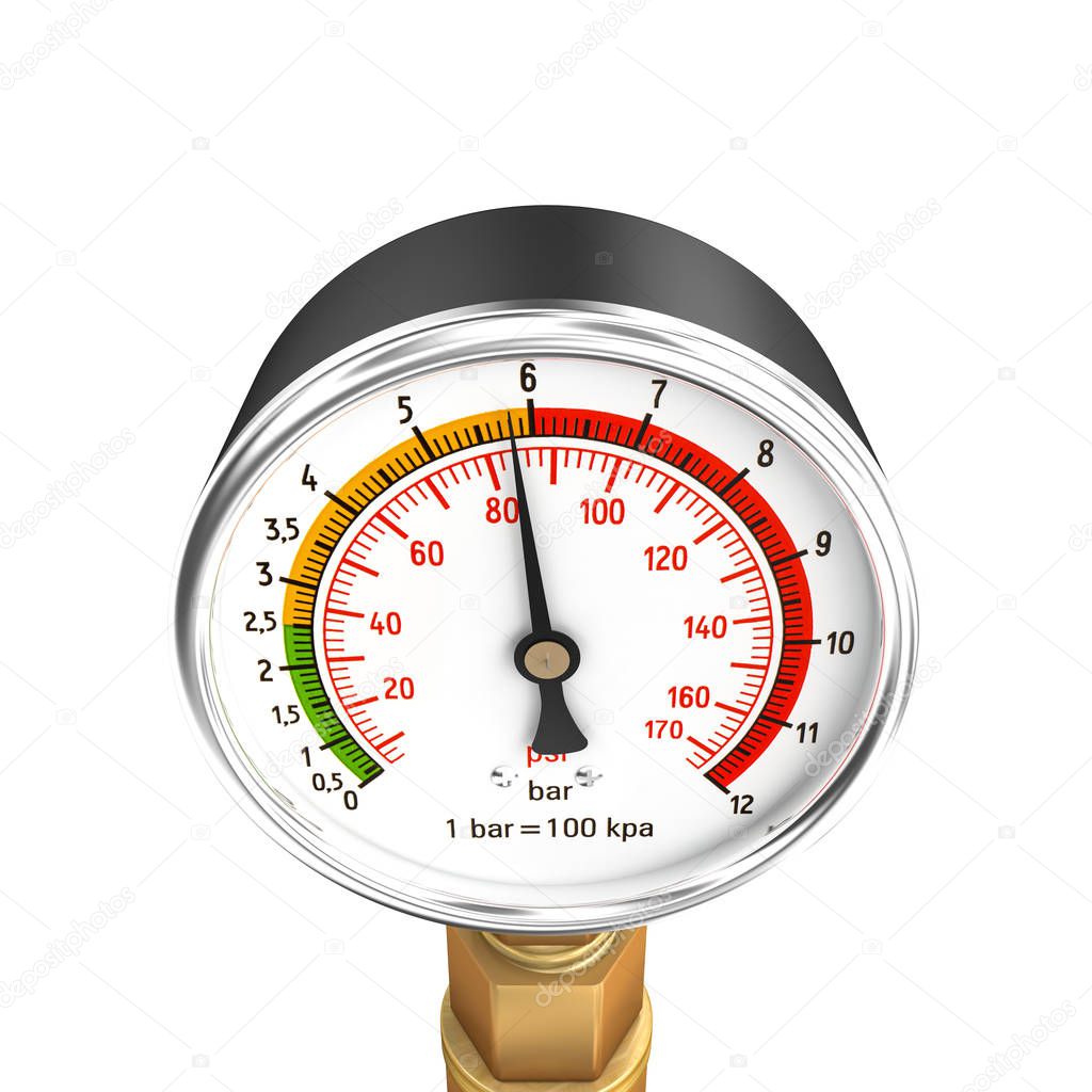 3d rendering of classic pressure gauge isolated on white background