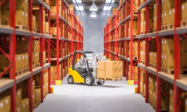 Ambar ve forklift iş 3d render iç