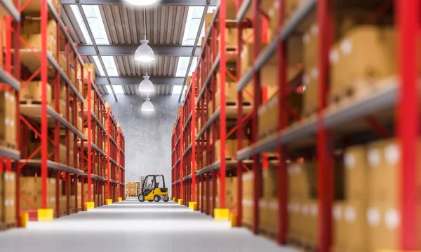 Gudang Dalam Ruangan Dan Forklift Dalam Aksi Gambar Render — Stok Foto