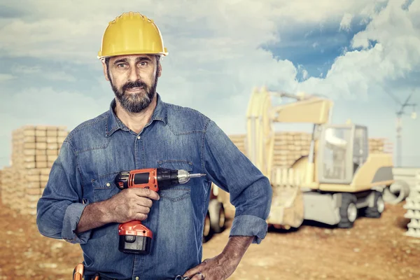 Handwerker Bei Der Arbeit Auf Der Baustelle — Stockfoto