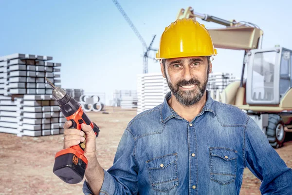 Porträt Eines Glücklichen Arbeiters Auf Der Baustelle — Stockfoto