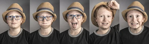 Portret Van Jongen Verschillende Uitdrukkingen — Stockfoto