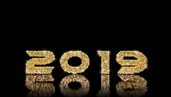 Shiny Golden 2019 Background Black Rendering Image — Stock Photo, Image