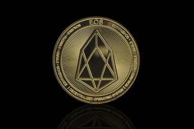 EOS cryptocurrency sikke siyah arka plan üzerinde