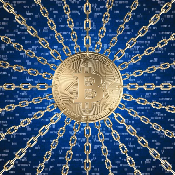 Blockchain Bitcoin レンダリング画像の概念 — ストック写真