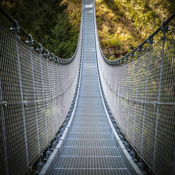 Rabby Valley Dolomites Üzerinde Metal Asma Köprü — Stok fotoğraf