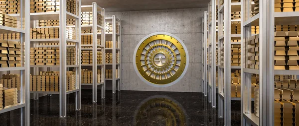 Rendering Gold Ingot Bank Vault View — Stock Photo, Image