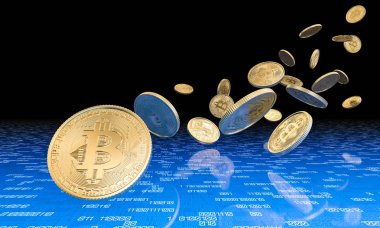3D render resim altın bitcoin sikke ve ikili kod arka plan