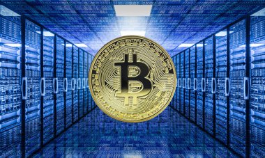 Bitcoin para modern sunucu çiftliği 3d render resim