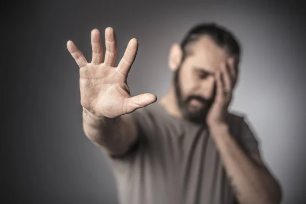 Portrait Caucasian Frustrated Man Selective Focus — Stock Photo, Image