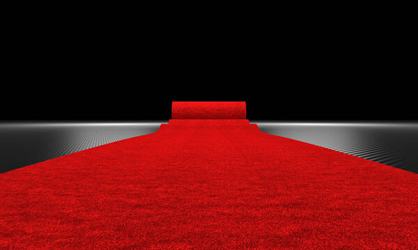 3D рендеринг изображения красной ковровой дорожки и фона из углеродного волокна
