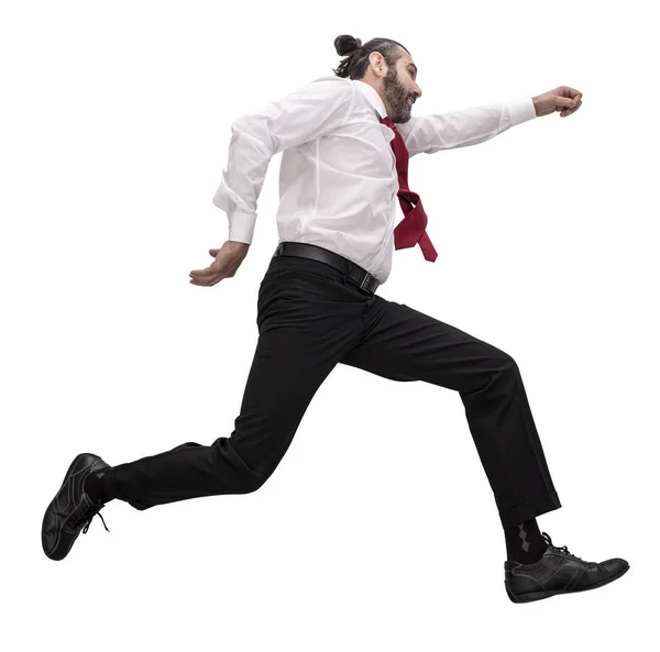 Hombre Aislado Saltando Sobre Fondo Blanco — Foto de Stock