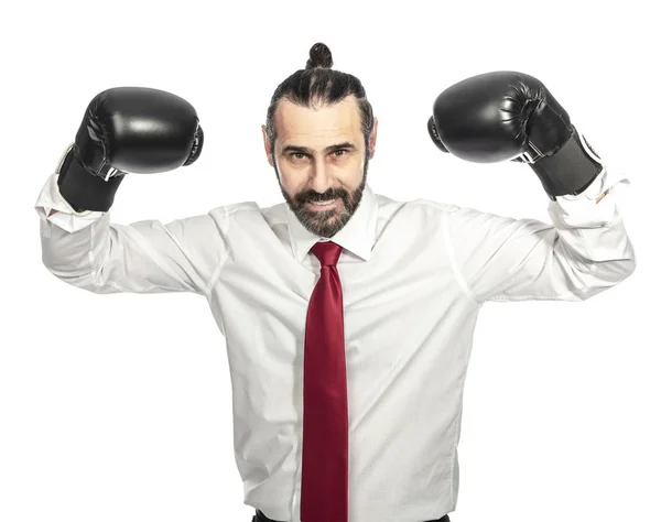 Geschäftsmann Mit Boxhandschuhen Auf Weißem Hintergrund — Stockfoto