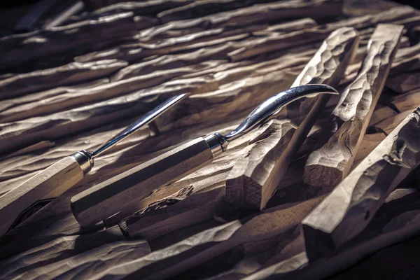 Detail Carved Wood Gouges — Stock Photo, Image