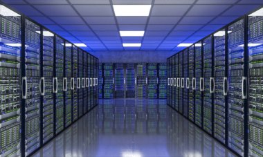 modern datacenter 3D işleme sunucu dolu