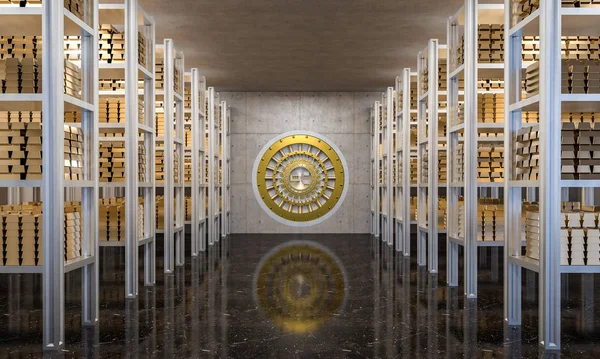 Lingote Dourado Banco Vault Renderização — Fotografia de Stock