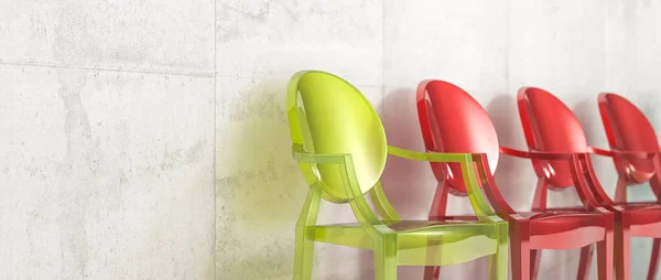 不同的塑料椅子概念的唯一性3D 渲染图像 — 图库照片