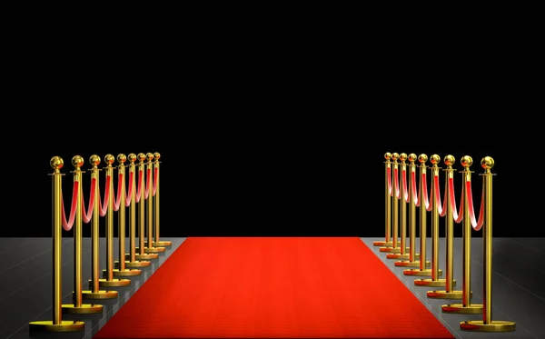 Alfombra Roja Barrera Dorada Con Fondo Negro Imagen Renderizado — Foto de Stock