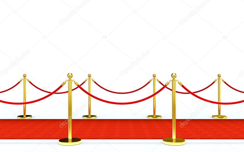 golden barrier and red carpet 3d rendering image