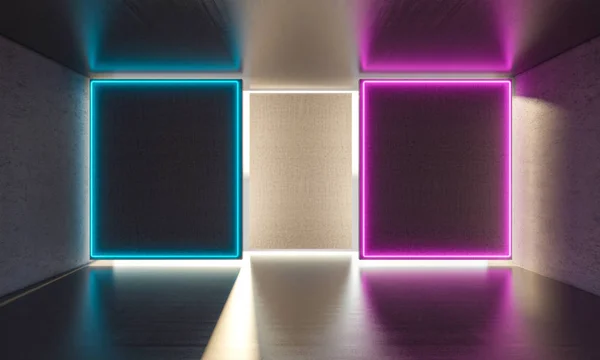Beton Kapalı Neon Işık Render Resim — Stok fotoğraf