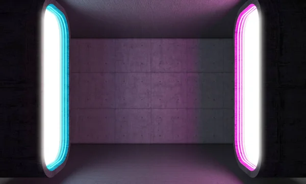 Візуалізація Бетонних Внутрішніх Світлих Дверей Неоном — стокове фото