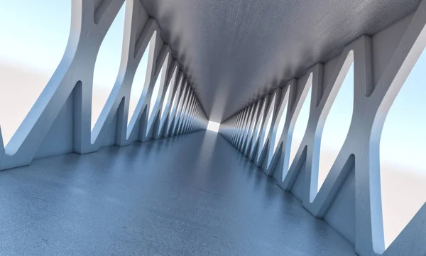 现代混凝土走廊3D 渲染图像 — 图库照片