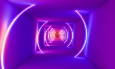 Neon ışıkları soyut tünel 3d render resim