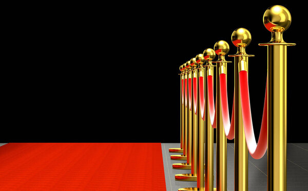 detail of golden barrier with red rope 3d rendering image