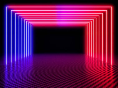 Neon ışık tünel karbon fiber arka plan 3d render resmi Tarih