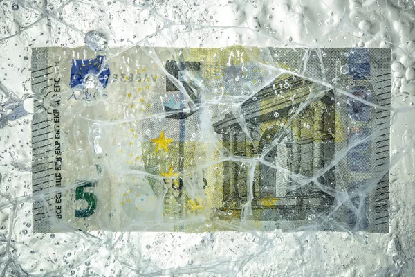 Dinheiro em euros no gelo — Fotografia de Stock