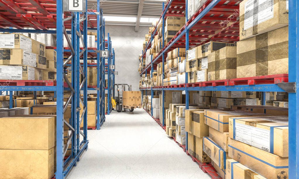 Forklift at work in a warehouse 