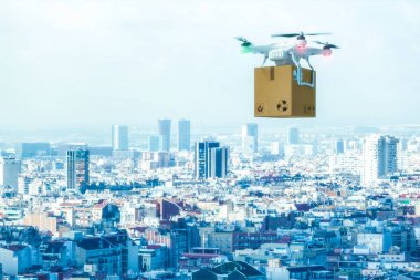 şehirde modern drone teslimatı