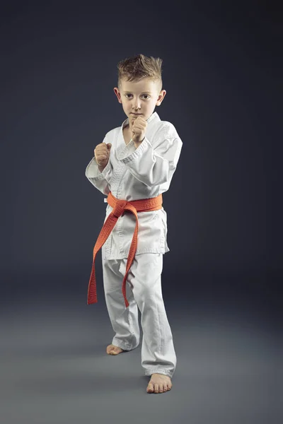 儿童与和服练习武术的肖像 — 图库照片