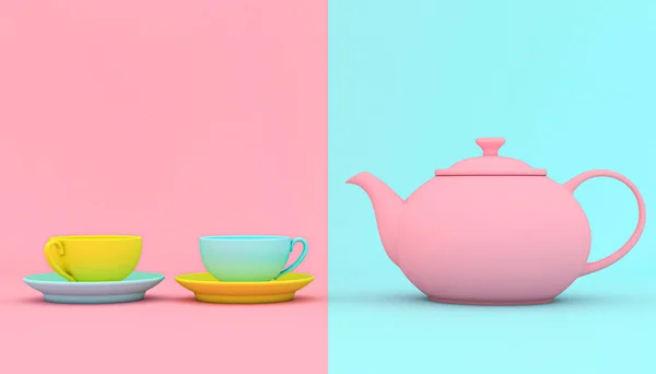 带杯子背景的程式化茶壶 — 图库照片