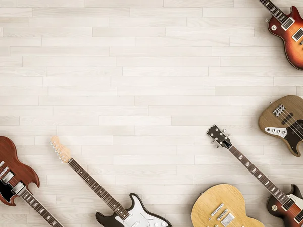 Grupo de diferentes guitarras vistas desde arriba en estilo laico plano . —  Fotos de Stock