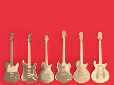 tek tip bir mercan birkaç altın renkli gitar koleksiyonu 
