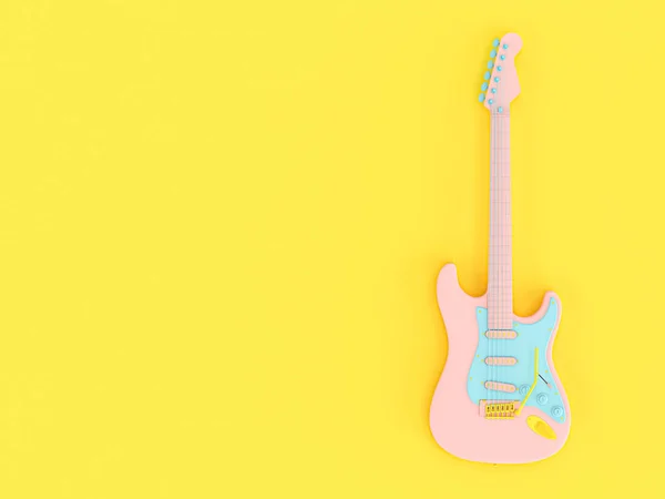 Electric guitar in solid colors pink, blue and yellow on a yello — Stock Photo, Image