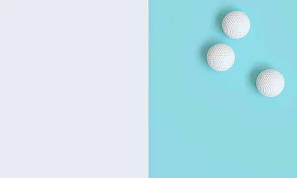3D зображення м'ячів для гольфу на білому і світло-блакитному фоні — стокове фото