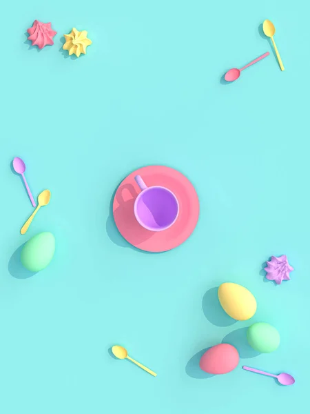 3D renderbeeld van een kopje met snoep en eieren, — Stockfoto