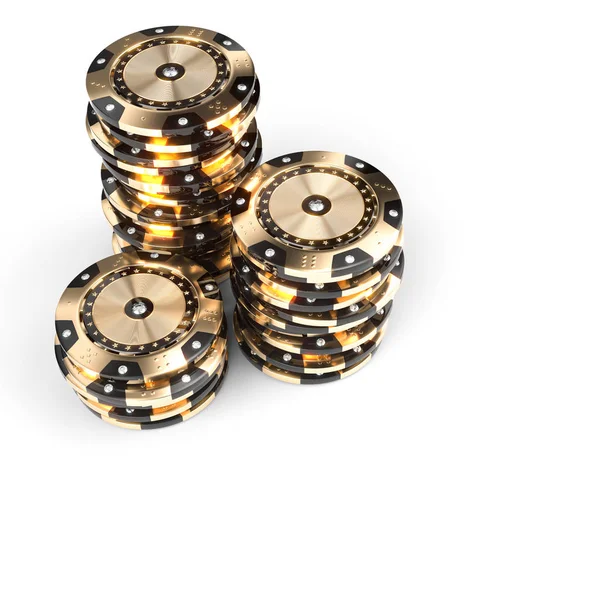 Casino luxury chips in gold and black with diamond inserts — Stock Photo, Image