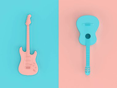 3d görüntü iki elektrik gitar tarzı düz yatıyordu render 