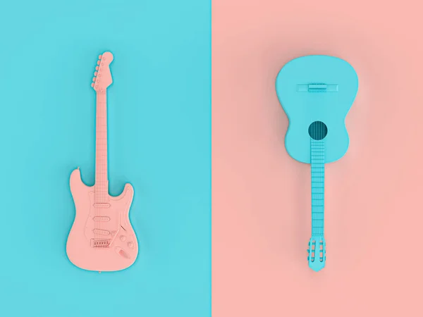 三d图像渲染在两个电吉他的风格平面奠定 — 图库照片
